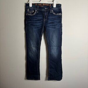 Rock Revival Women's Jazlyn Boot Cut Jeans Embroidered Rhinestones Size 29